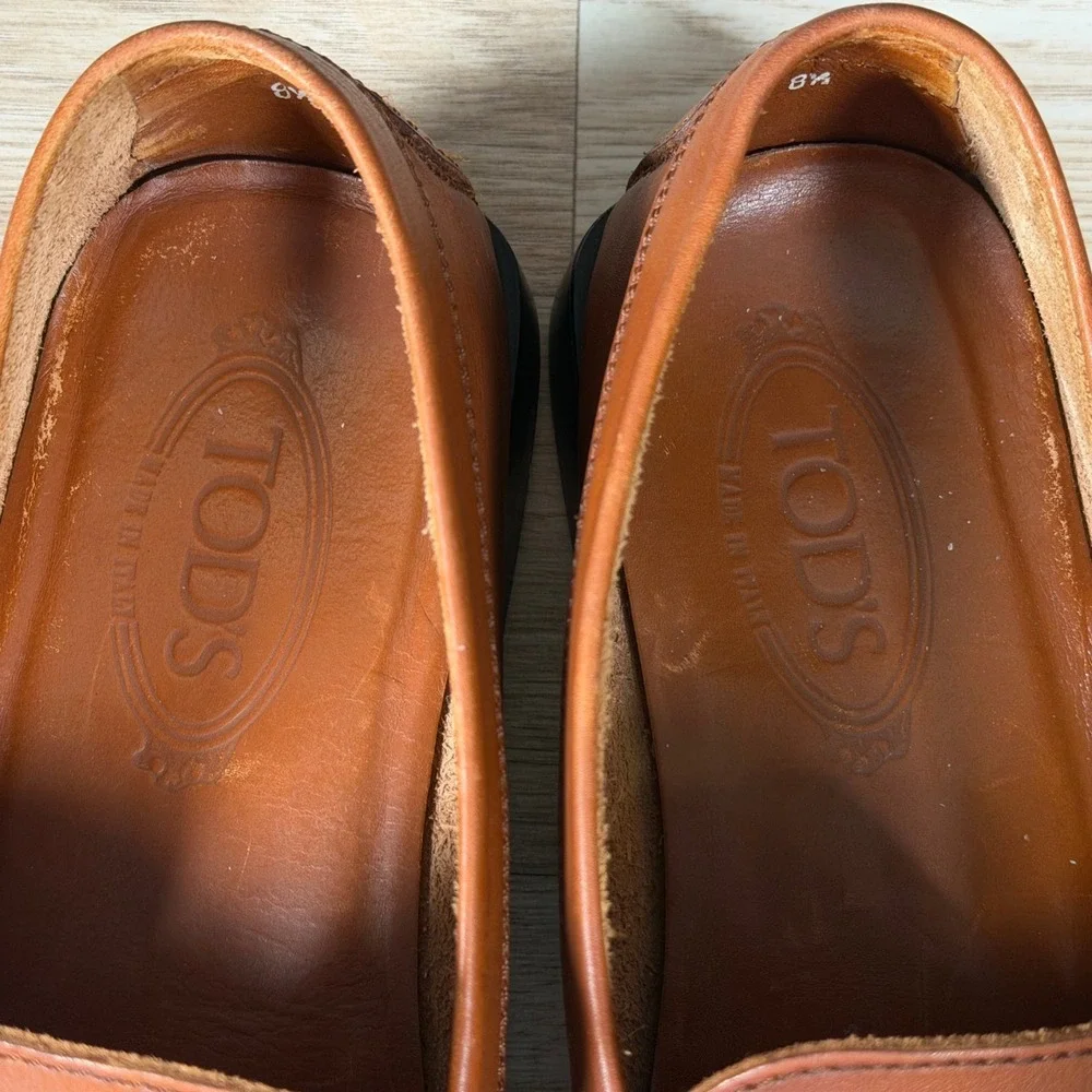 Tods Loafers Mens Size 10 Brown Leather Moc Square Toe Slip On Made in Italy